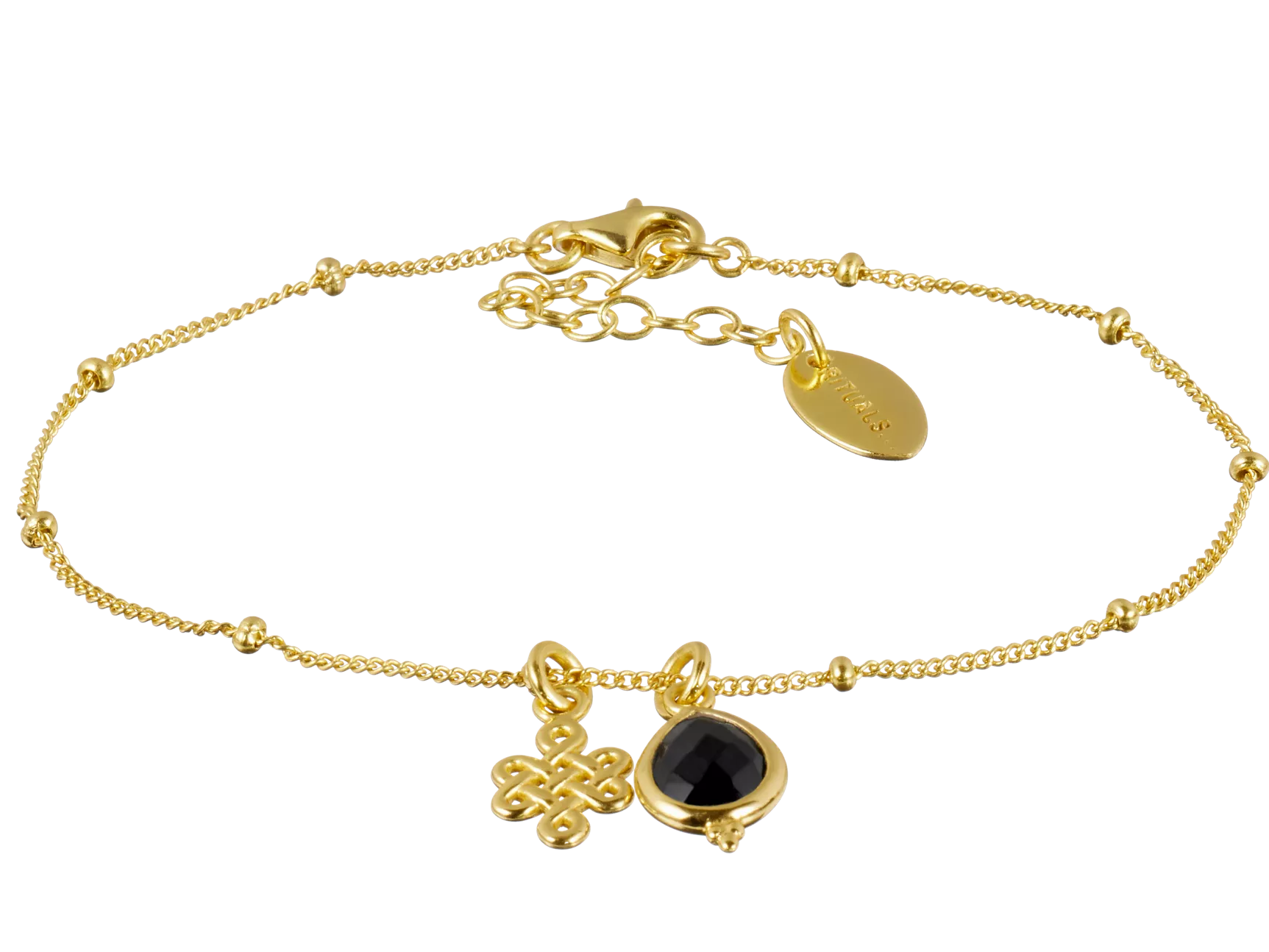 Black Onyx Infinity Pendant Bracelet Gold Plated