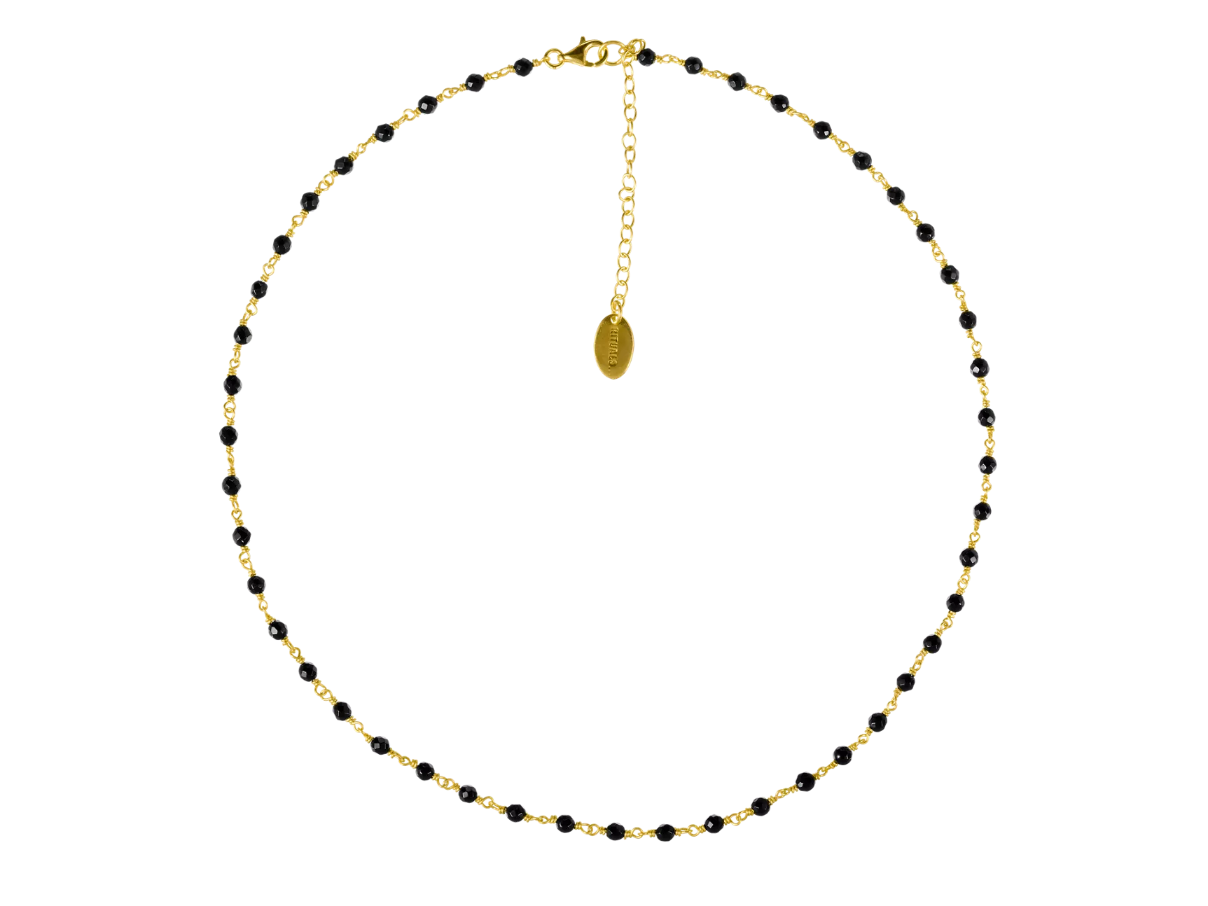 Black Onyx Bead Choker Necklace Gold Plated