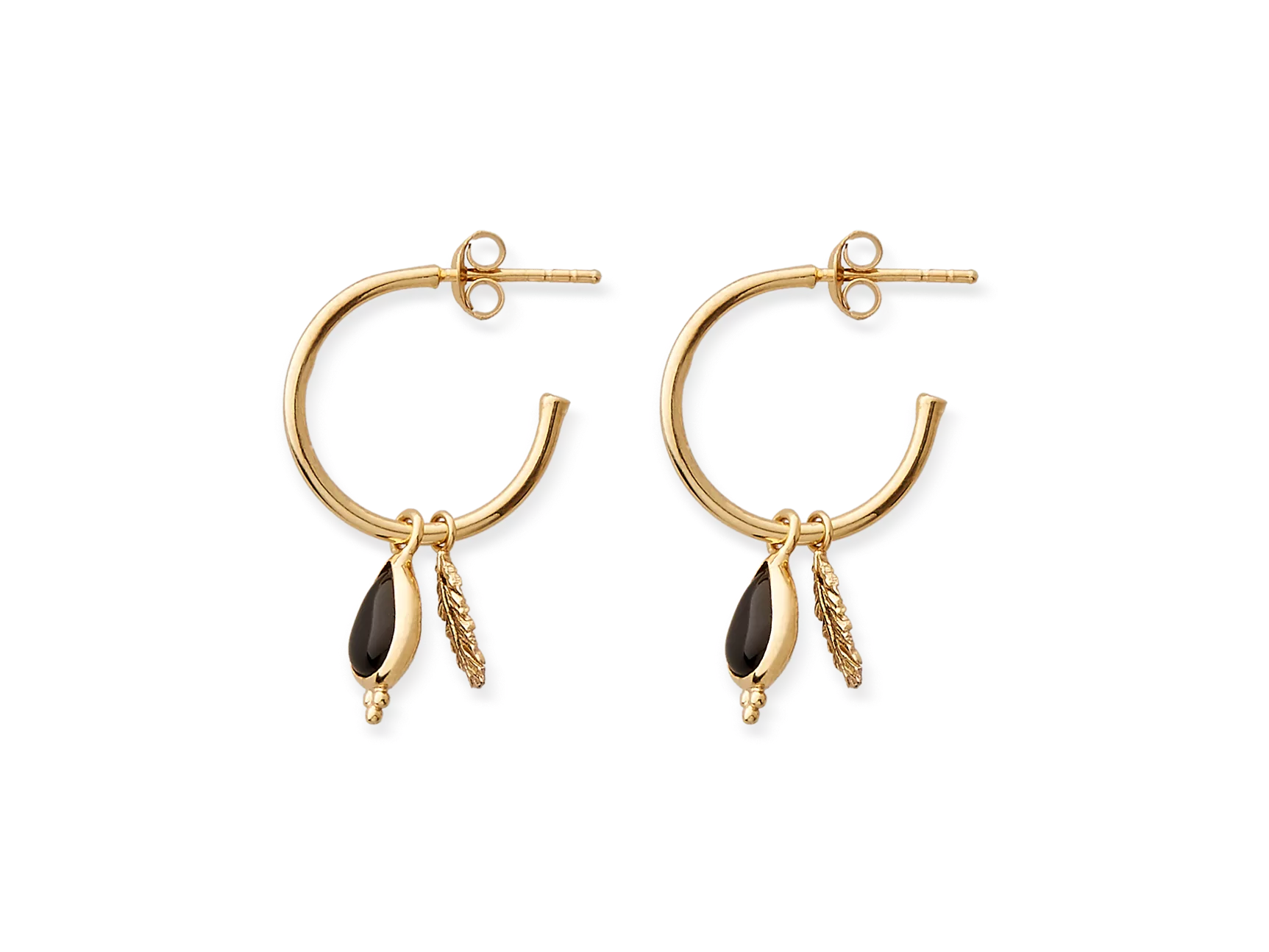 Black Onyx Pendant Hoops Gold Plated