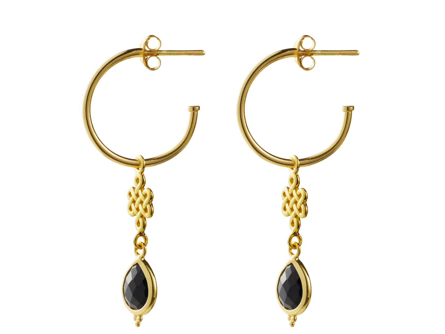 Black Onyx Infinity Hoops Pendant Earrings Gold Plated