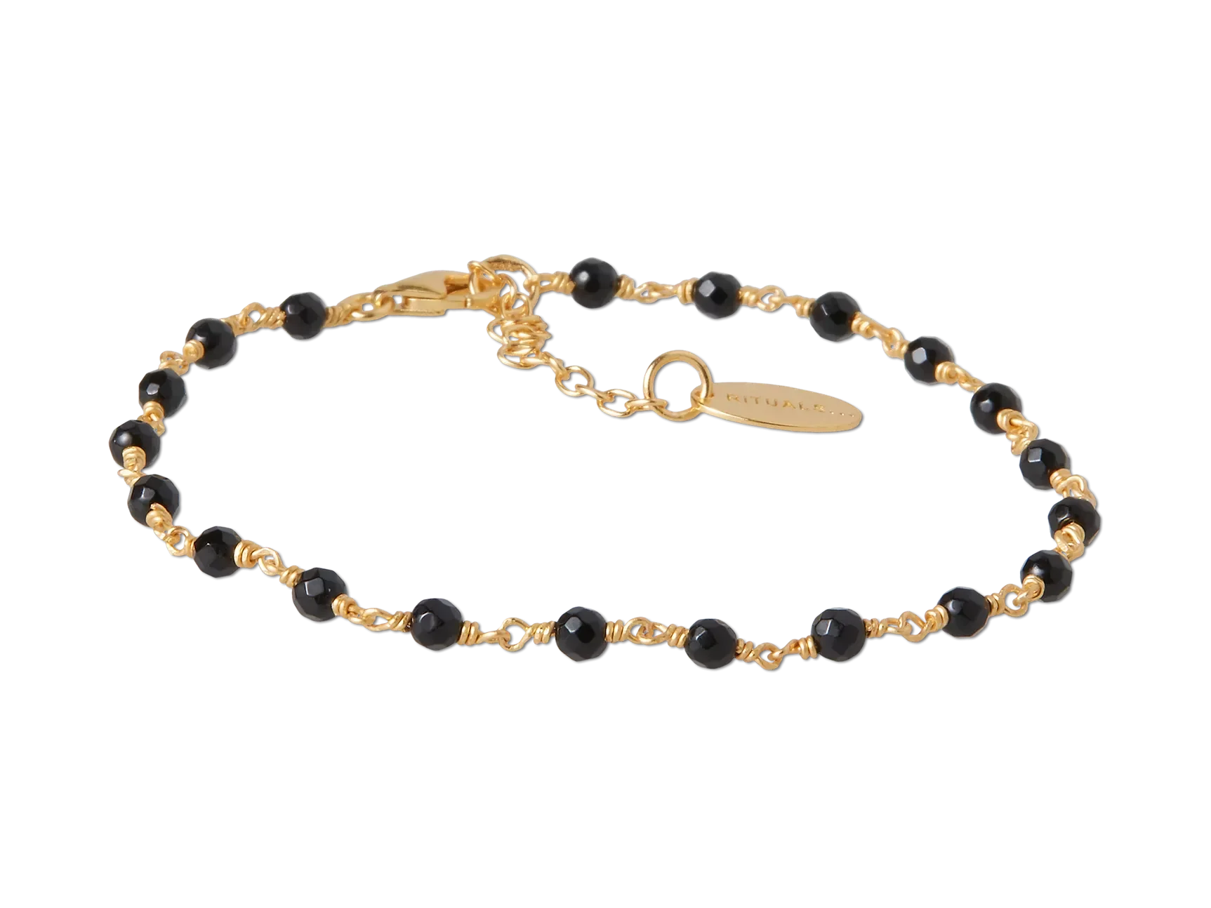 Black Onyx Bead Chain Bracelet Gold Plated