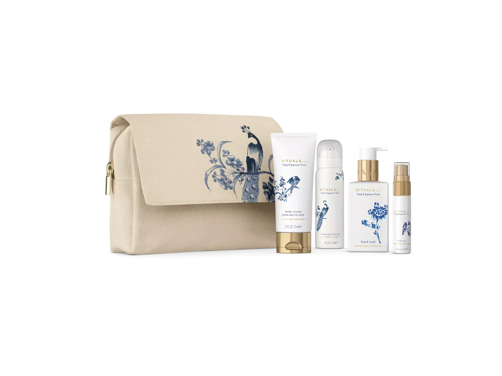 Amsterdam Collection Amsterdam Pouch Set doucheschuim 50 ml, bodycrème 70 ml, mist voor haar & lichaam 20 ml, handzeep 110 ml