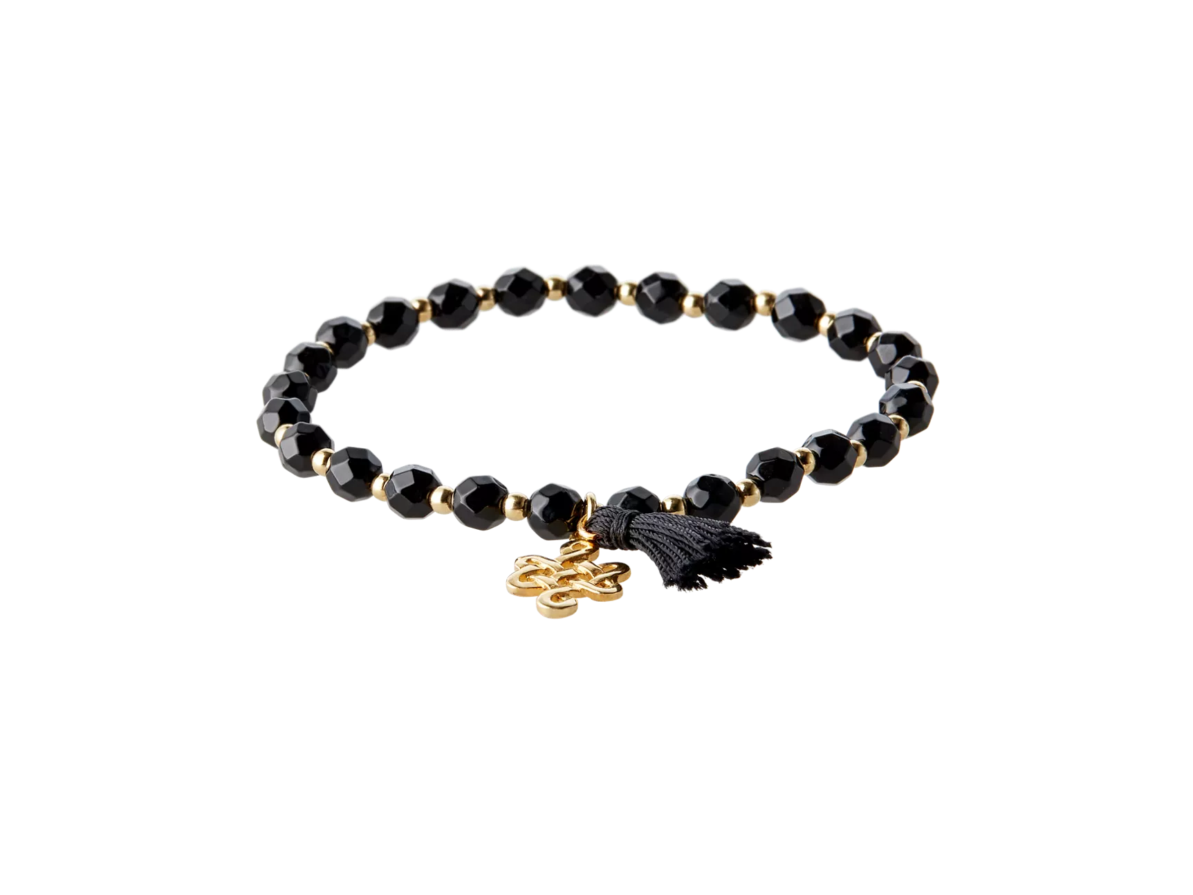 Black Onyx Infinity Bead Bracelet Gold Plated