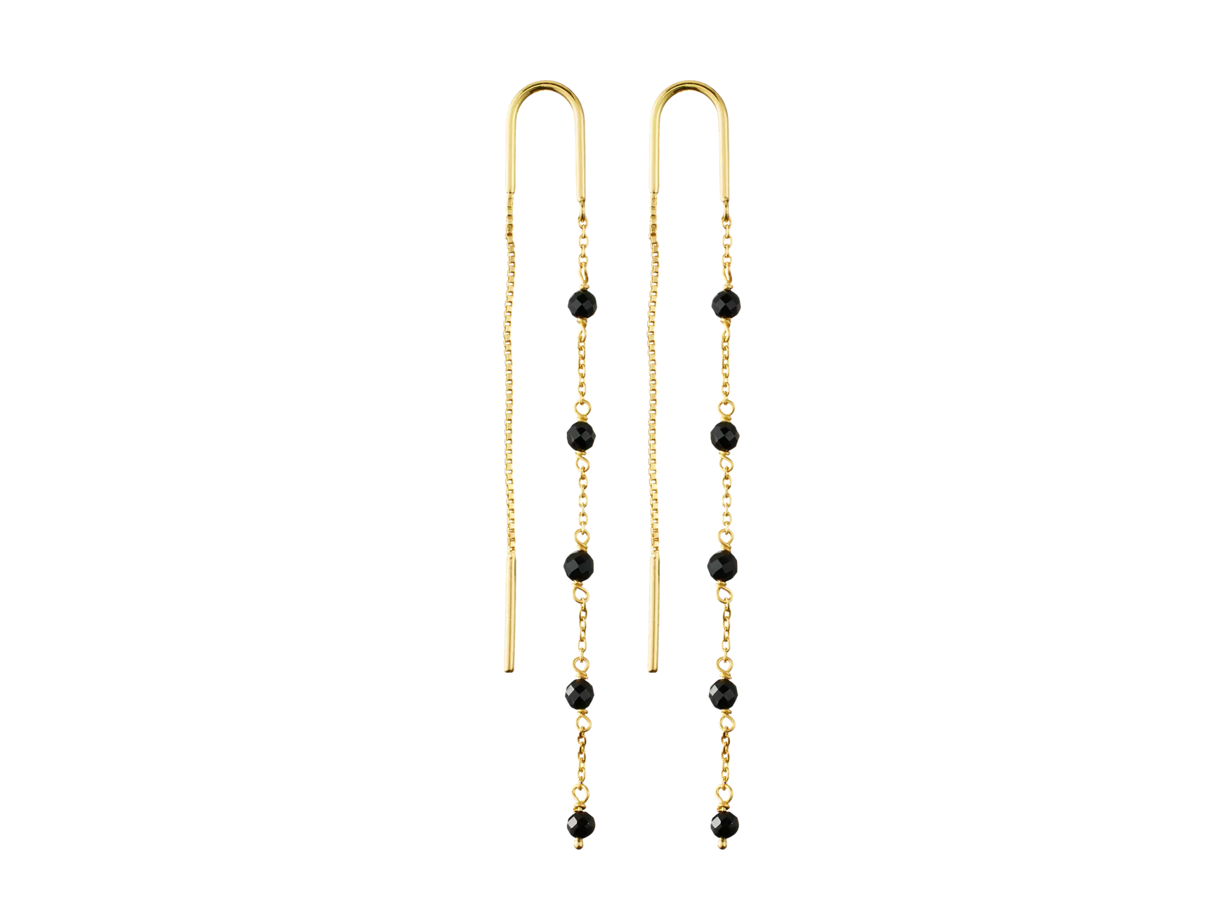 Black Onyx Stone Chain Earrings Gold Plated